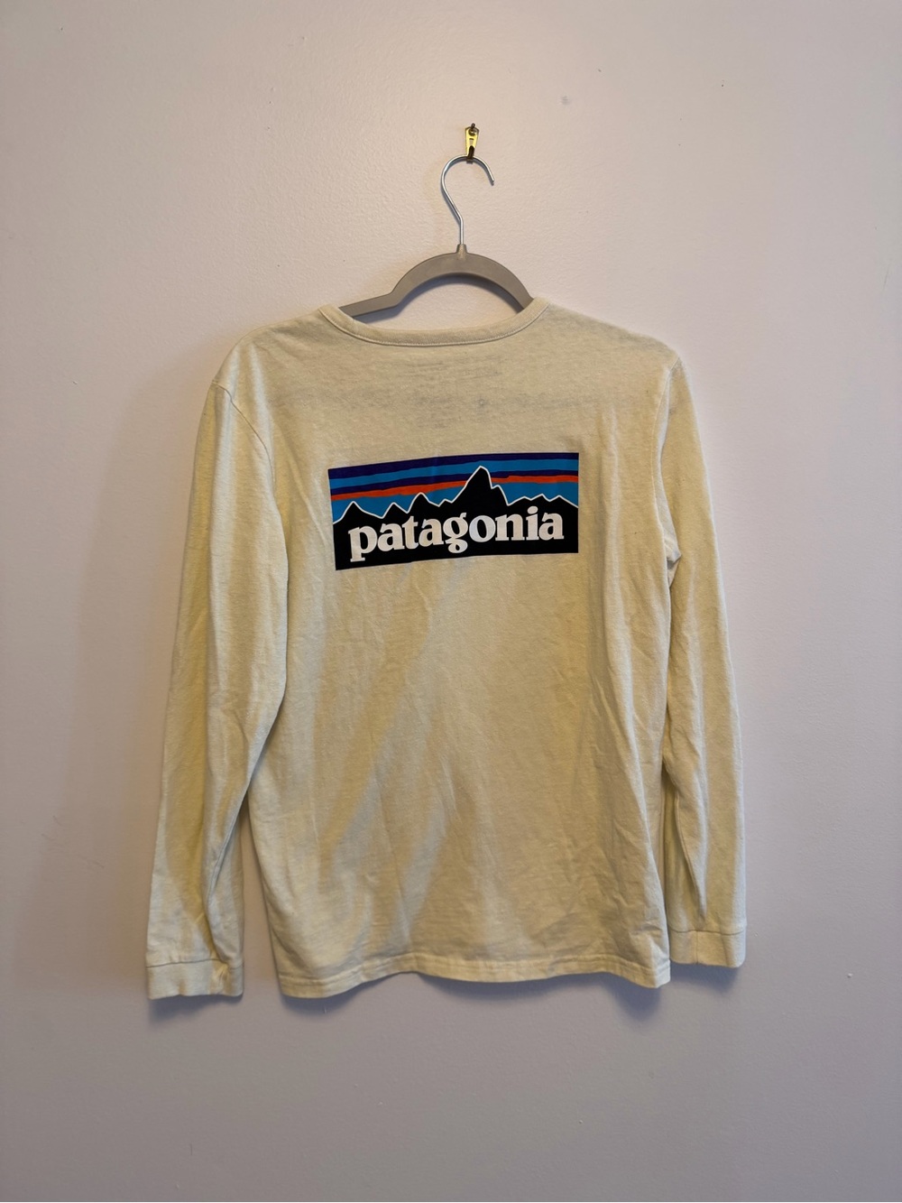 Patagonia Cream Long-Sleeve Tee with Multicolor Logo